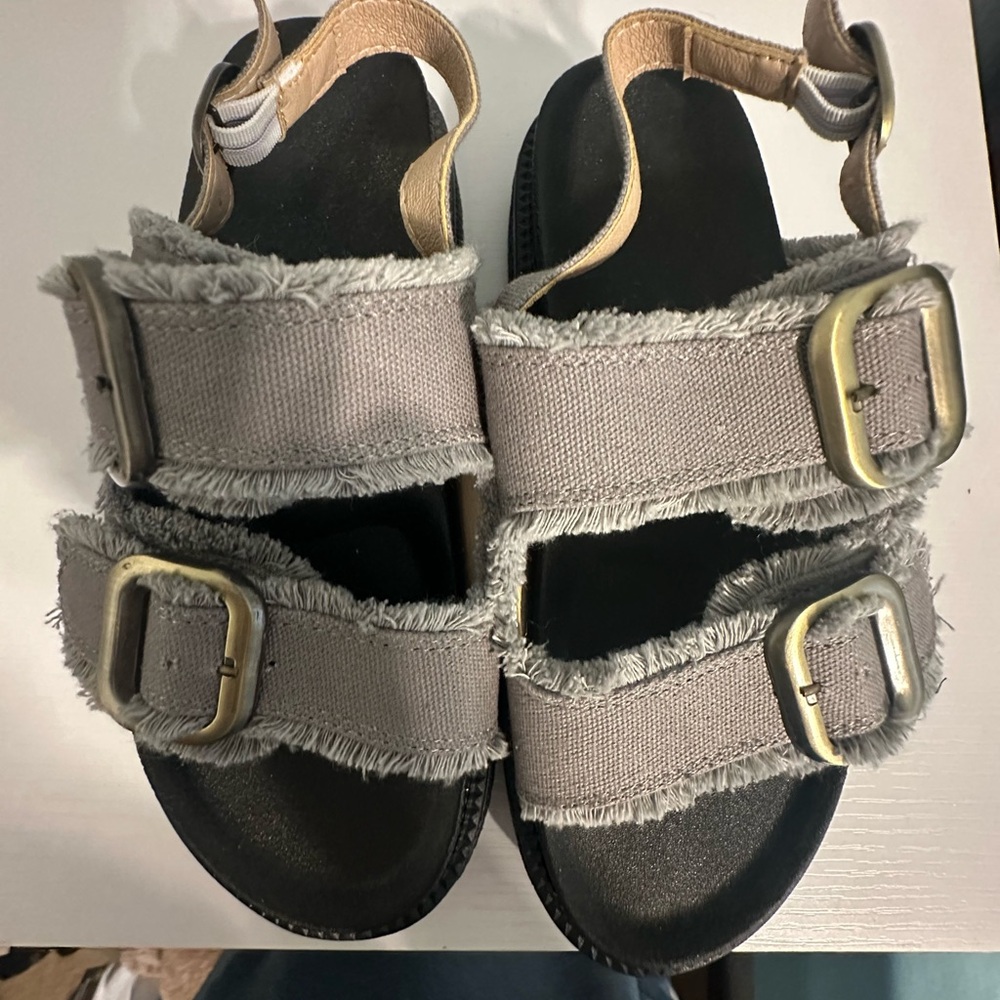 SHEIN Gray Frayed Strap Sandals